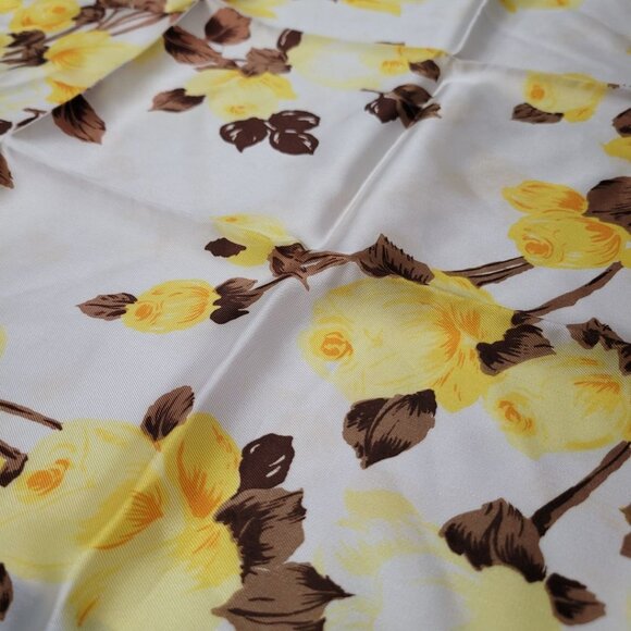 Square Scarf Japan Acetate Floral Yellow Roses Womens Soft Vintage  USA 24 Inch - Picture 5 of 6
